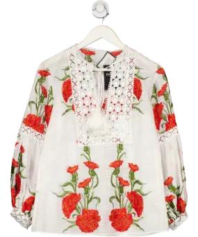 Alexis White Adeline Embroidered Floral Blouse UK S
