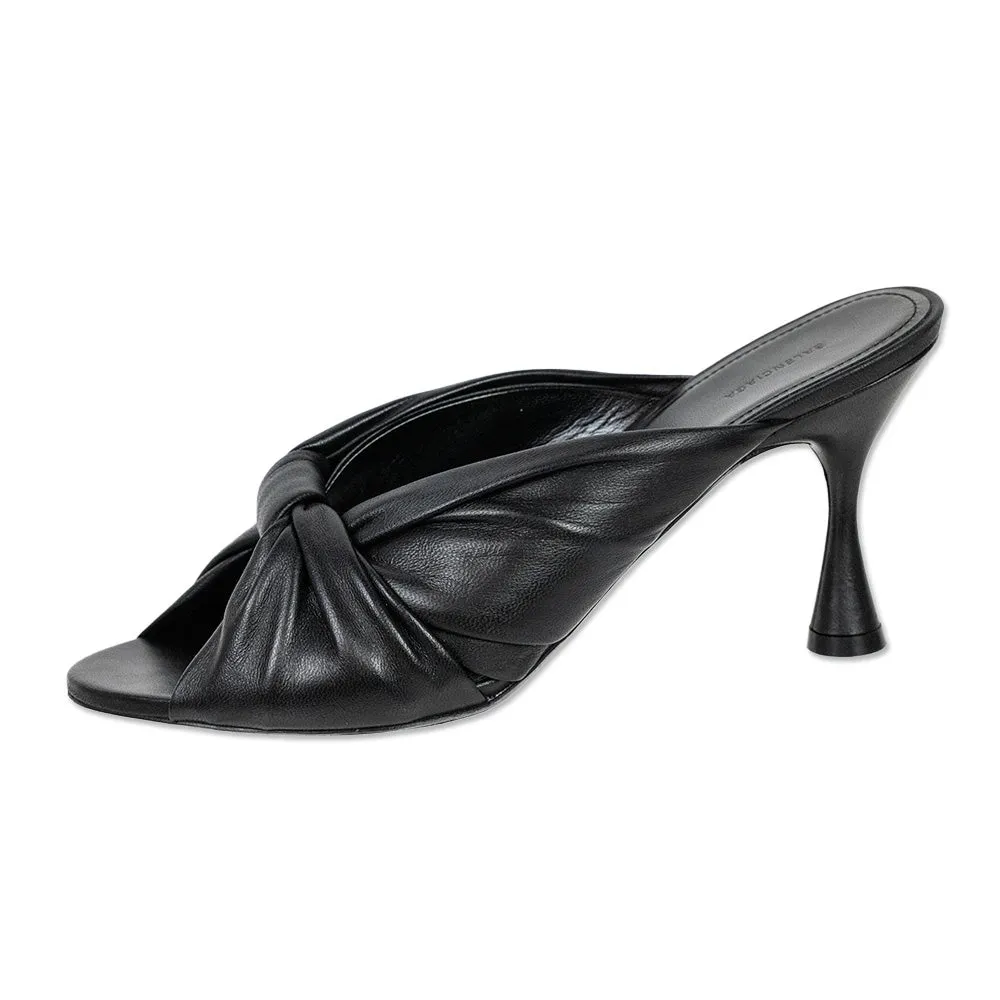 Balenciaga Drapy Black Leather Mule Sandal