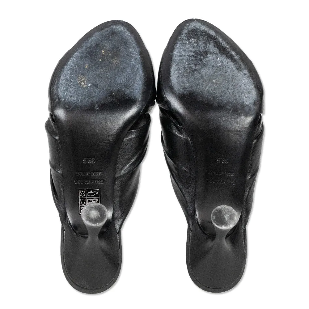 Balenciaga Drapy Black Leather Mule Sandal