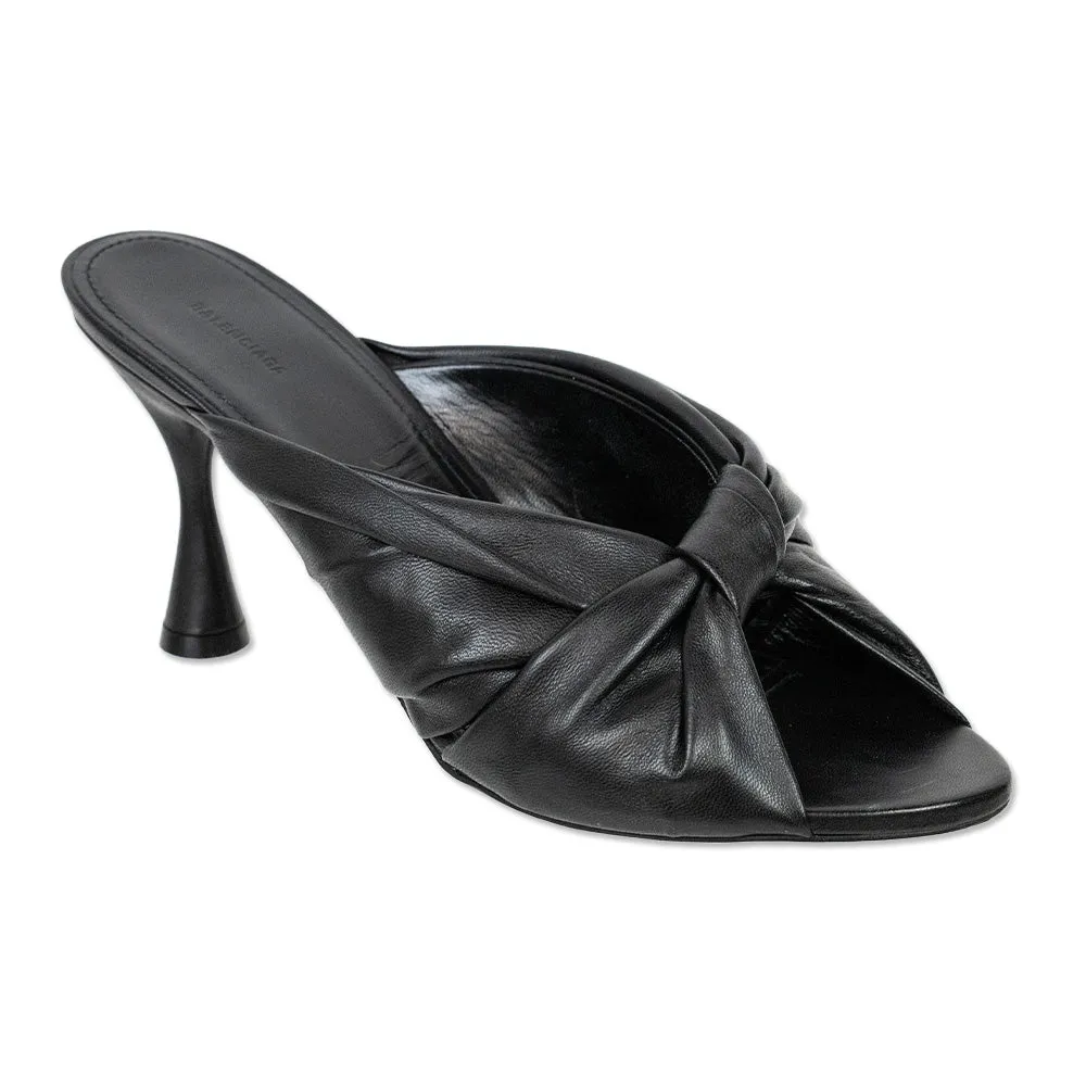 Balenciaga Drapy Black Leather Mule Sandal