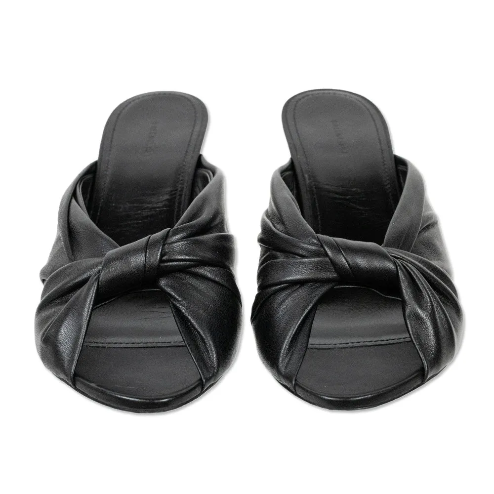 Balenciaga Drapy Black Leather Mule Sandal