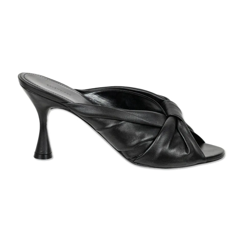 Balenciaga Drapy Black Leather Mule Sandal