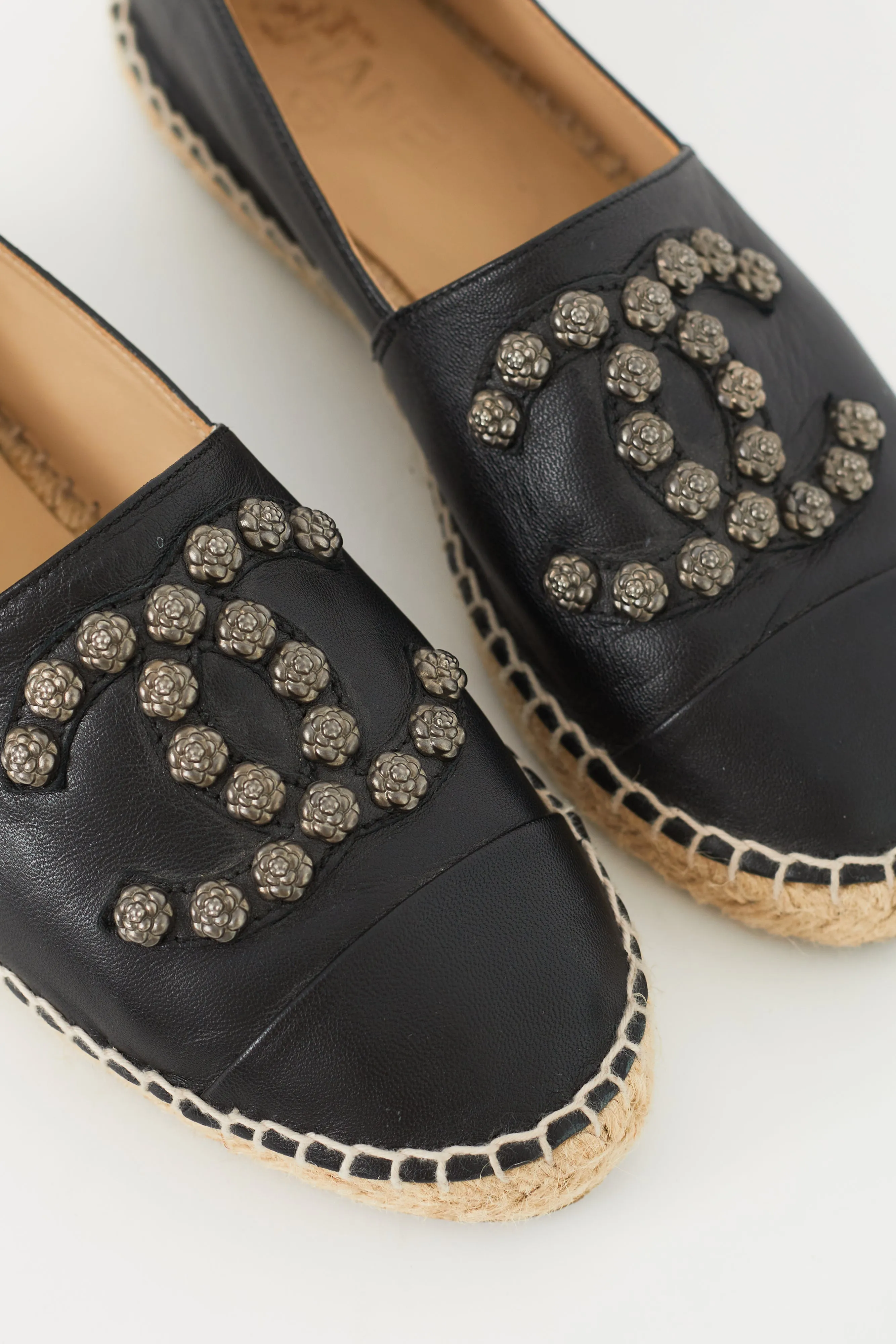 Black Embellished Logo Slip On Espadrille