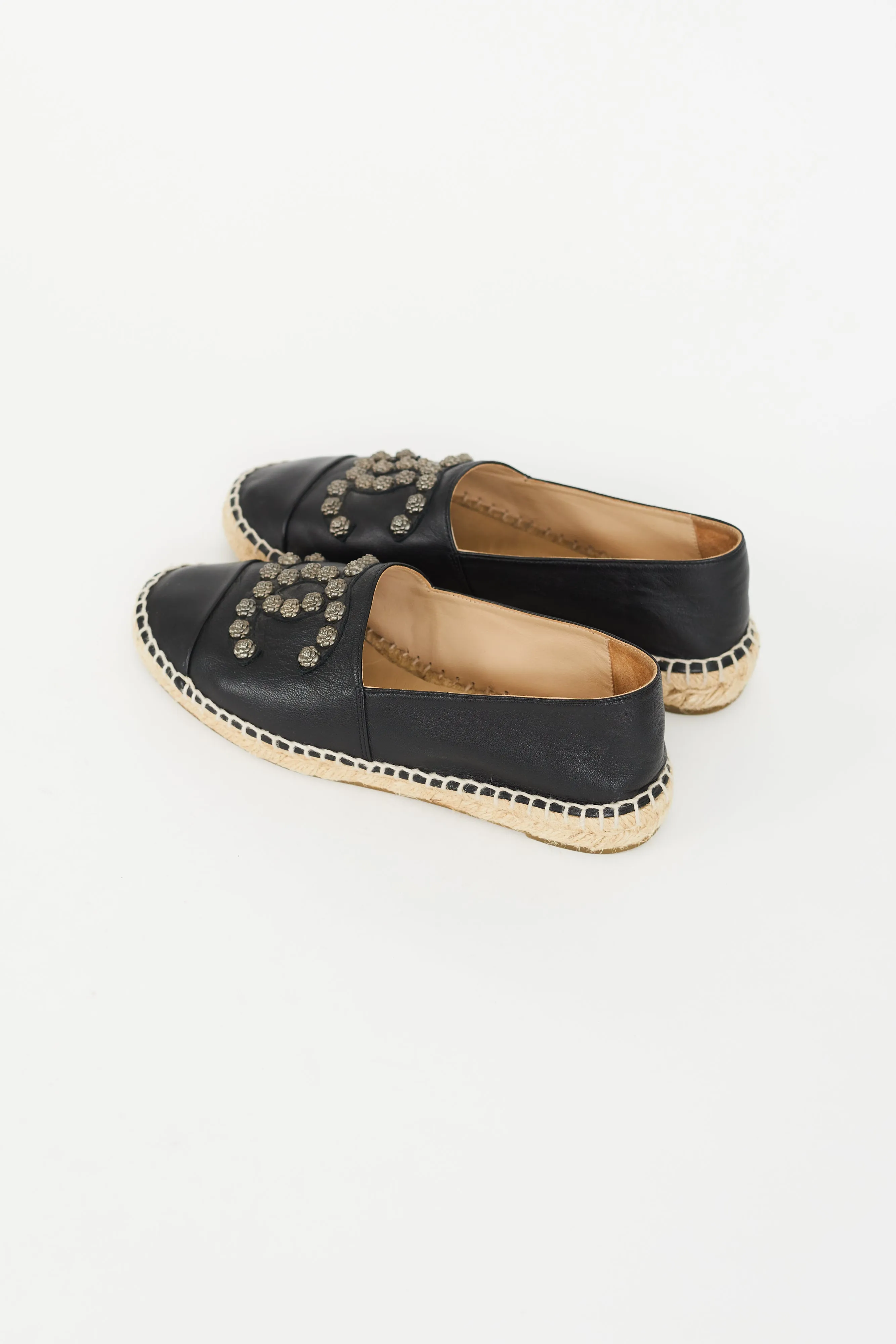 Black Embellished Logo Slip On Espadrille