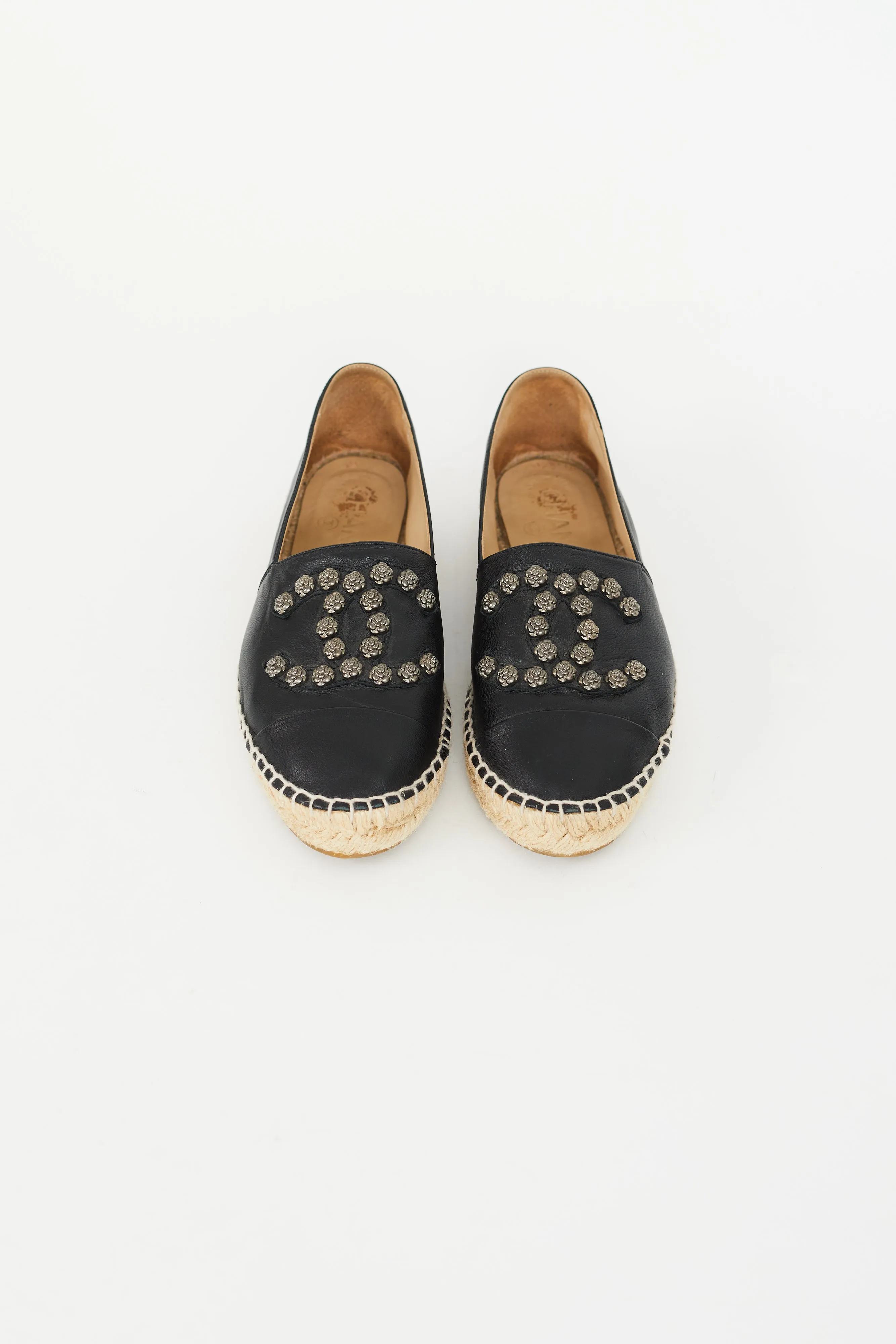Black Embellished Logo Slip On Espadrille