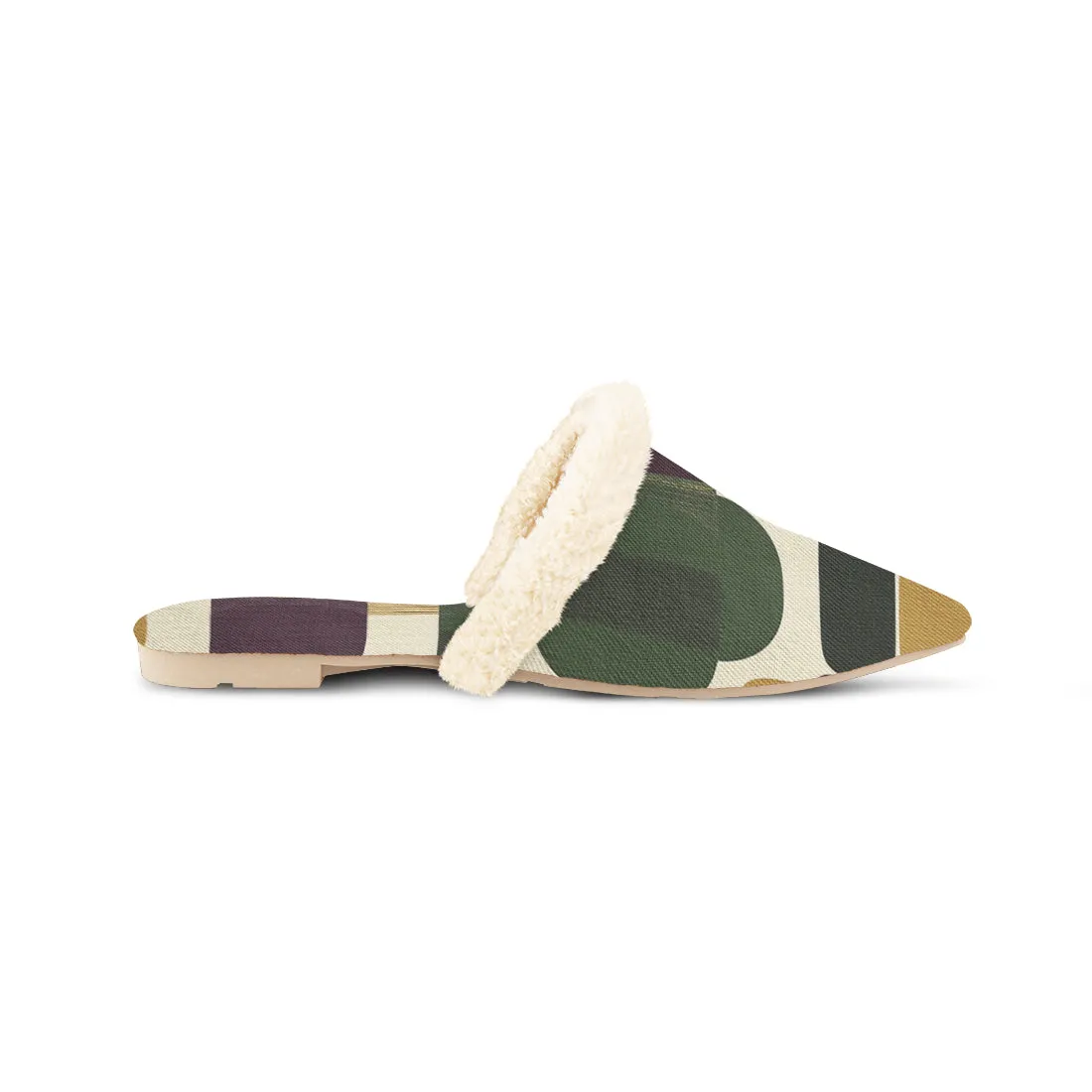 Blocky Geometric Fur-Lined Mules