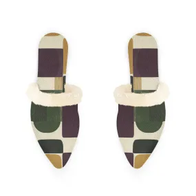 Blocky Geometric Fur-Lined Mules