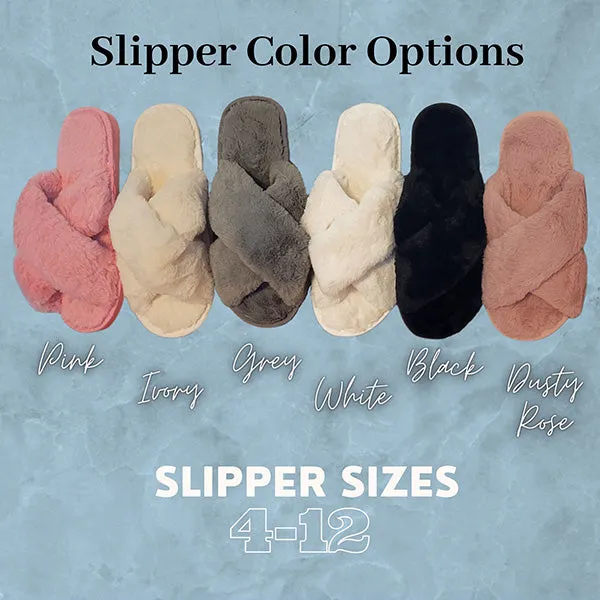 BluChi Cute Fluffy Slippers for Women - Personalized Bridesmaid Slippers in Sizes XS to XL - Custom Bride Gift