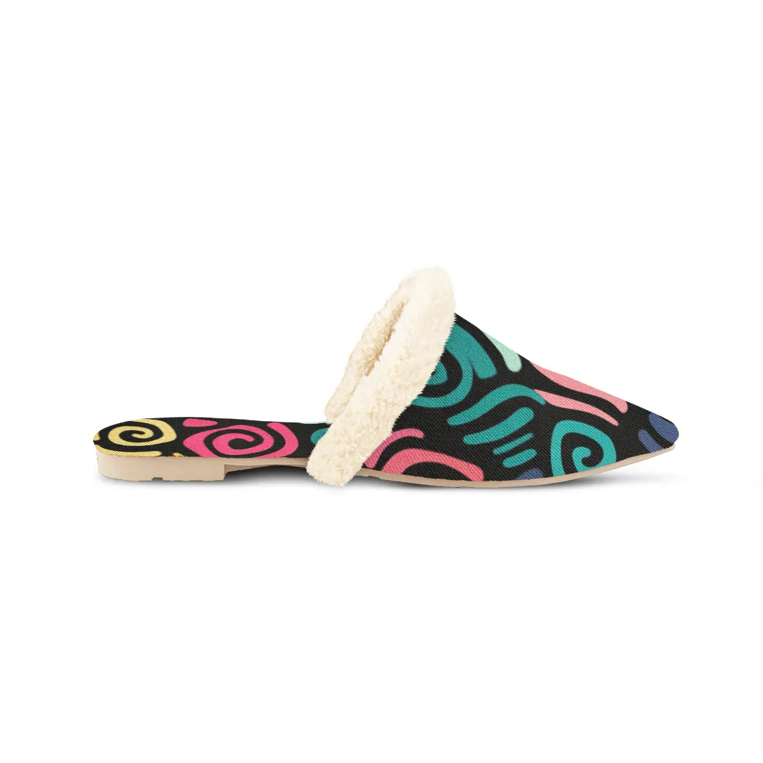 Bold Abstract Pop Art Fur-Lined Mules