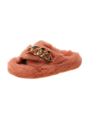 Chain Link Fuzzy Slippers - Orange