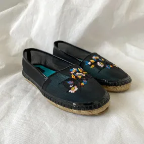 Dior Black Mesh Riviera Embroidered Flat Espadrilles, 38.5