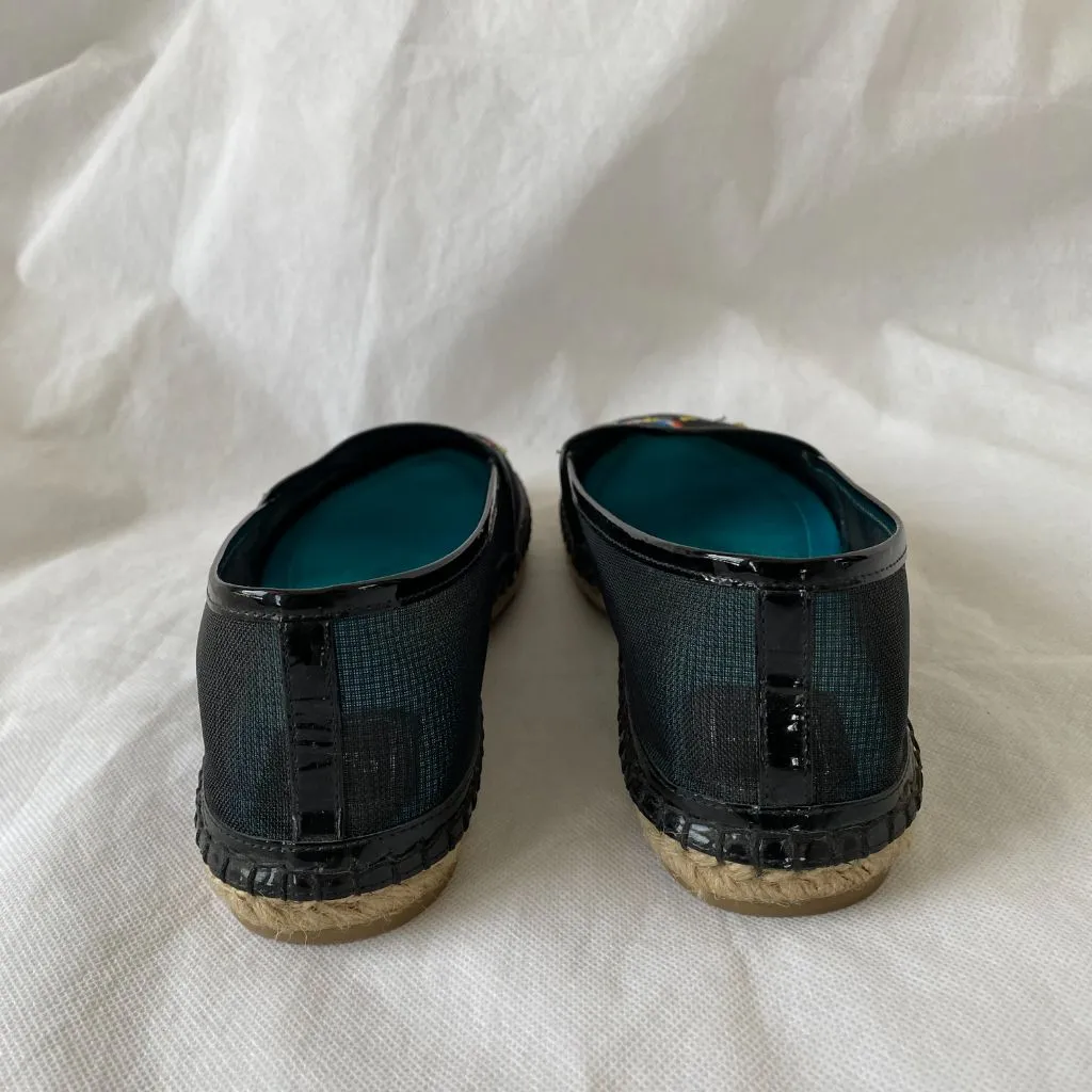Dior Black Mesh Riviera Embroidered Flat Espadrilles, 38.5