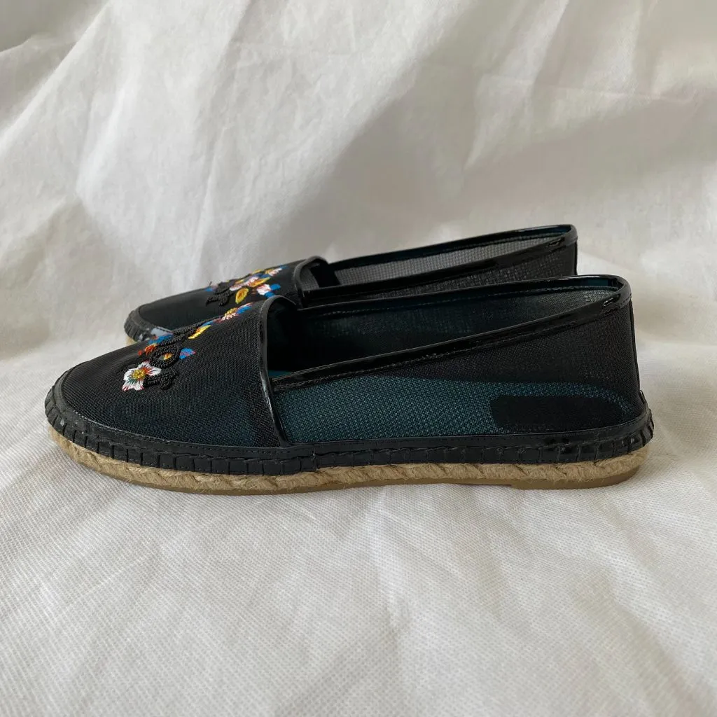 Dior Black Mesh Riviera Embroidered Flat Espadrilles, 38.5
