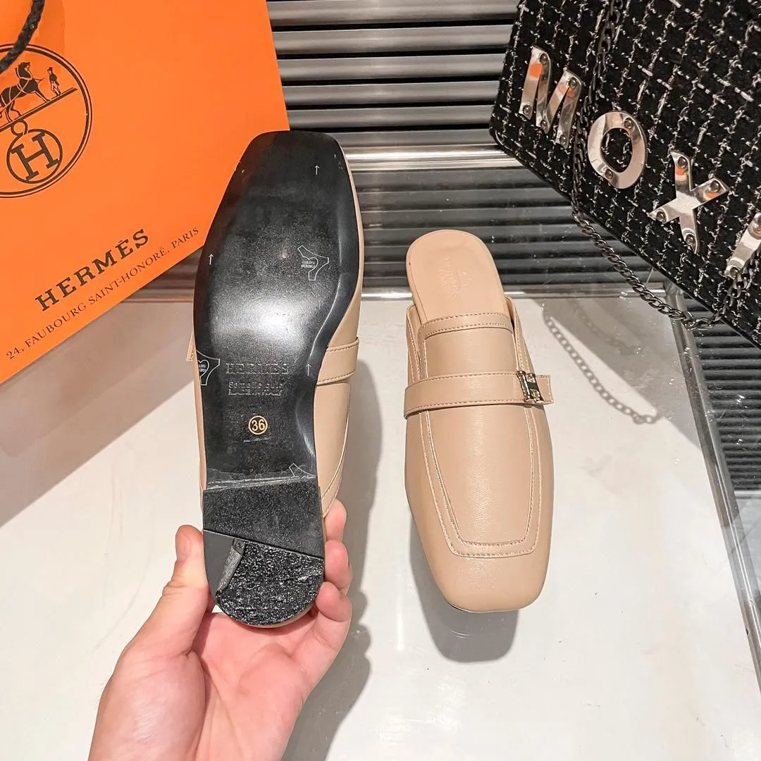H Goatskin Leather Loafer Shoes For Women