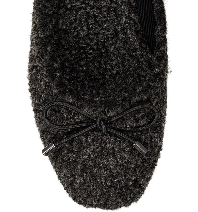 Jessica Simpson Tracee Black Cozy Mule Fur Bow Round Toe Slip On Flat Slippers