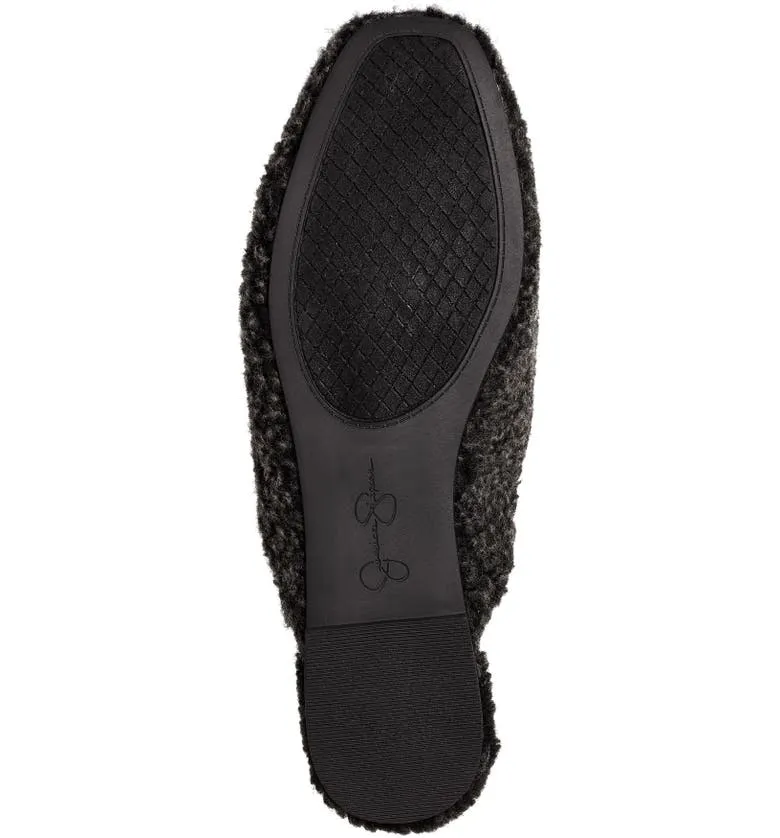 Jessica Simpson Tracee Black Cozy Mule Fur Bow Round Toe Slip On Flat Slippers