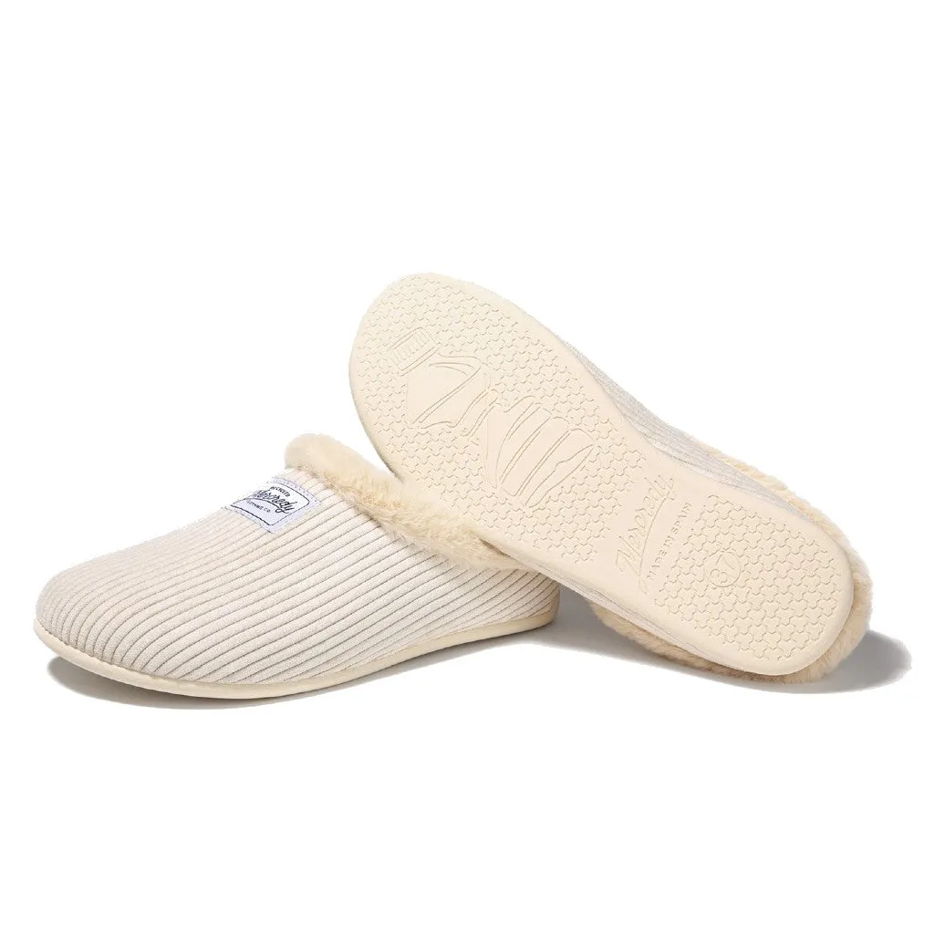 Mercredy Cord Fluffy Trim Cream Slippers