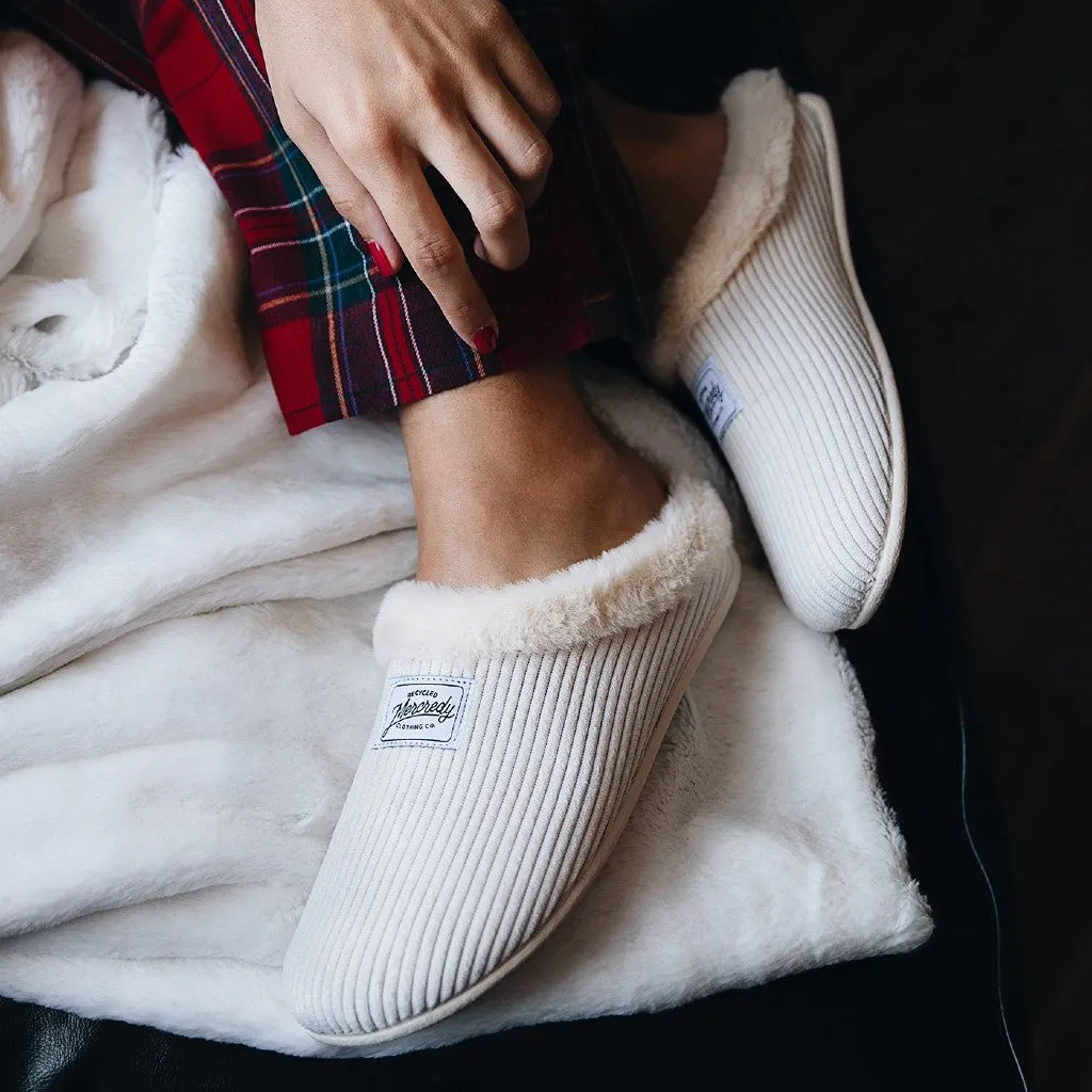 Mercredy Cord Fluffy Trim Cream Slippers