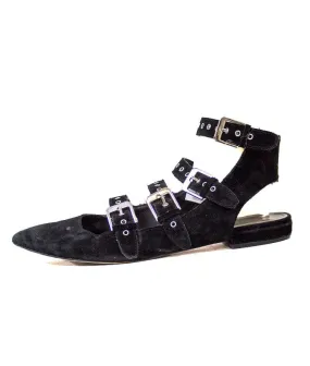 "Elodie" Buckle-Strap Pointed-Toe Flats
