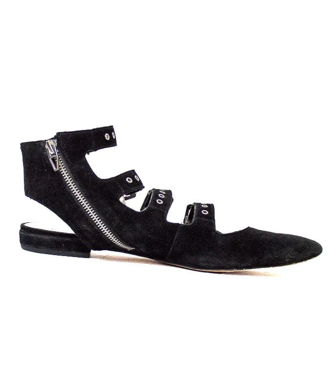 "Elodie" Buckle-Strap Pointed-Toe Flats