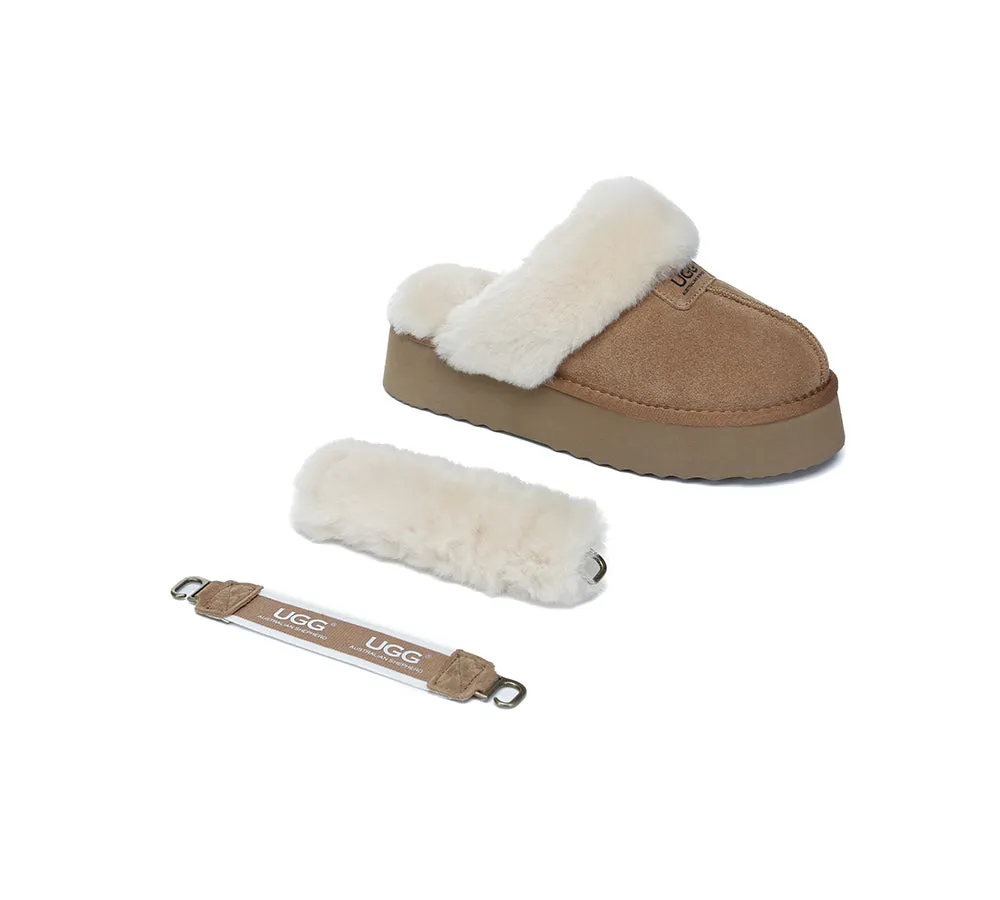 Women Removable Wool Strap Slingback Platform Slippers Suzie