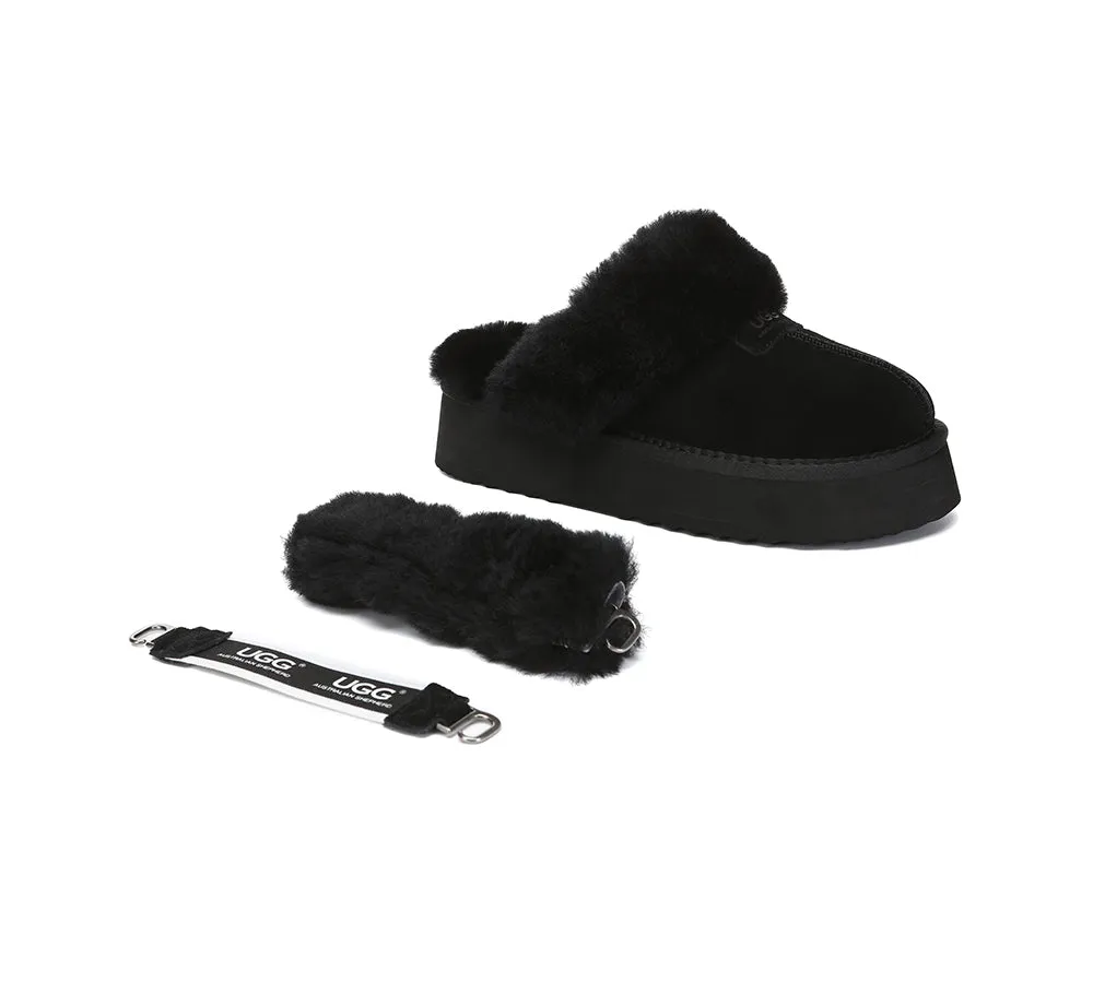 Women Removable Wool Strap Slingback Platform Slippers Suzie