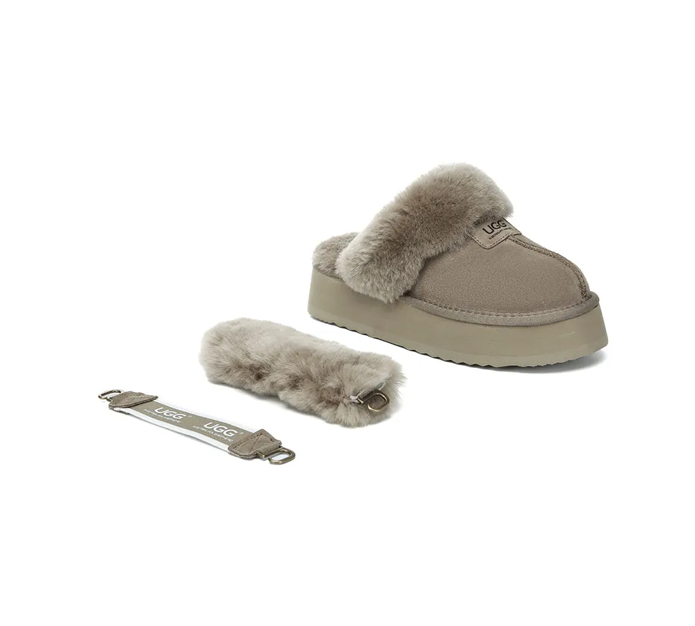 Women Removable Wool Strap Slingback Platform Slippers Suzie