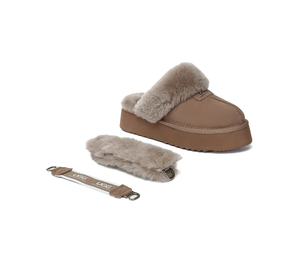 Women Removable Wool Strap Slingback Platform Slippers Suzie