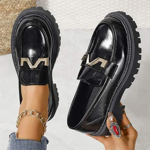 Women's Chunky Heel Thick Sole Slip-On Loafers in Black 25729359C