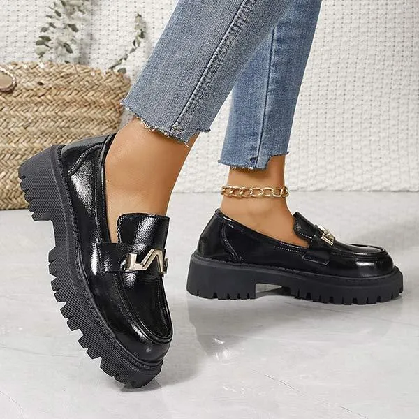 Women's Chunky Heel Thick Sole Slip-On Loafers in Black 25729359C