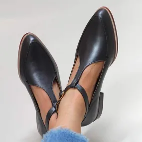 Women's Low Heel Pointed T-Strap Casual Flats 43825279C