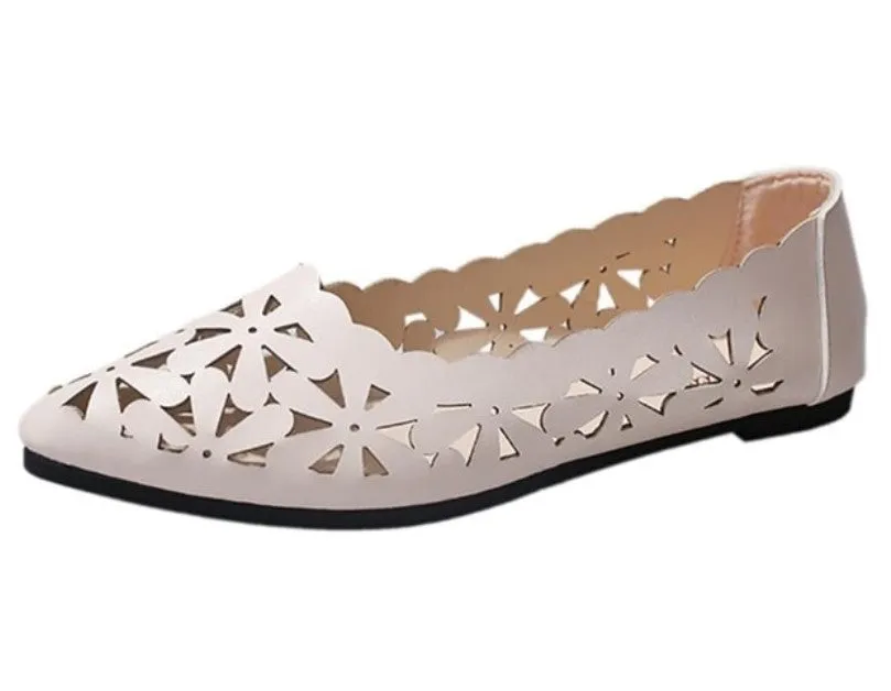Women's Summer PU Leather Hollow Out Flats With Floral Shape