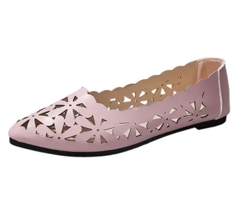 Women's Summer PU Leather Hollow Out Flats With Floral Shape