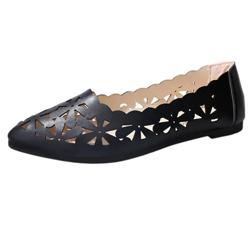 Women's Summer PU Leather Hollow Out Flats With Floral Shape
