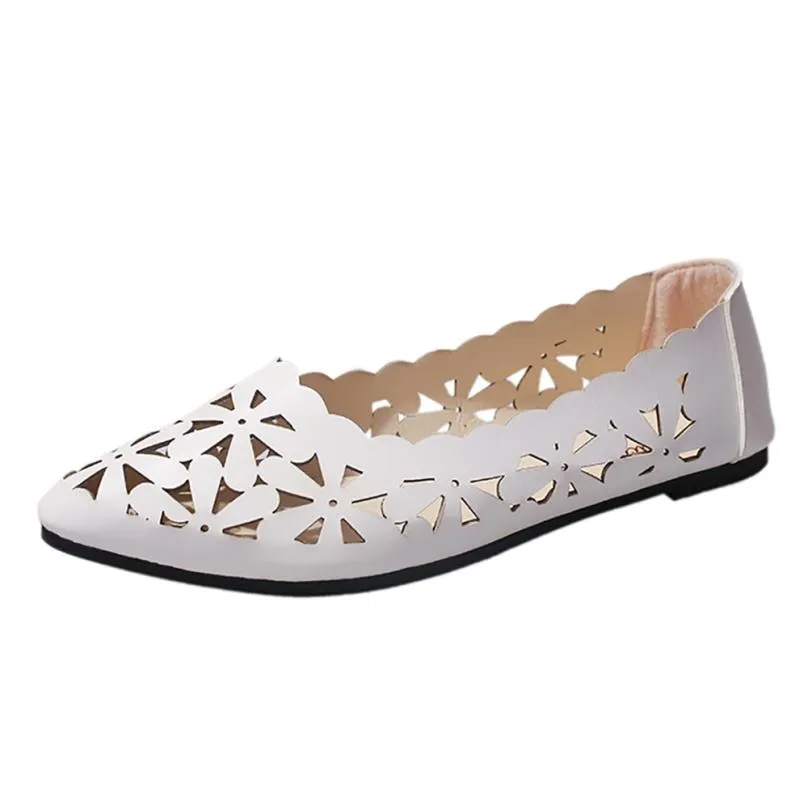 Women's Summer PU Leather Hollow Out Flats With Floral Shape