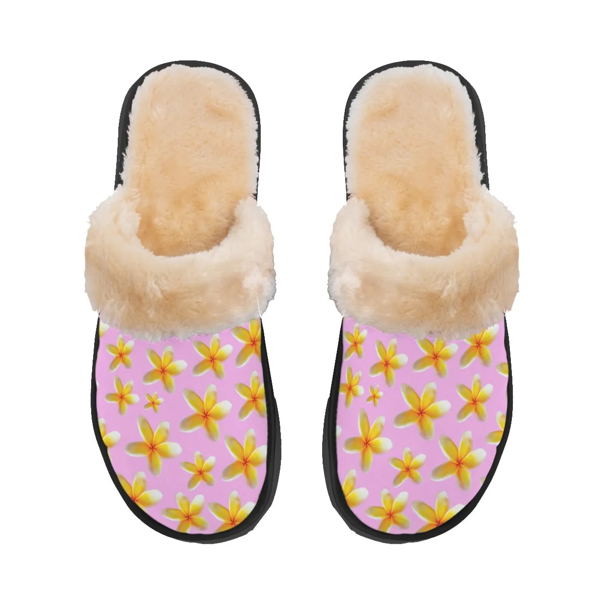 Yellow Frangipanis Pink Women's Plush Slippers
